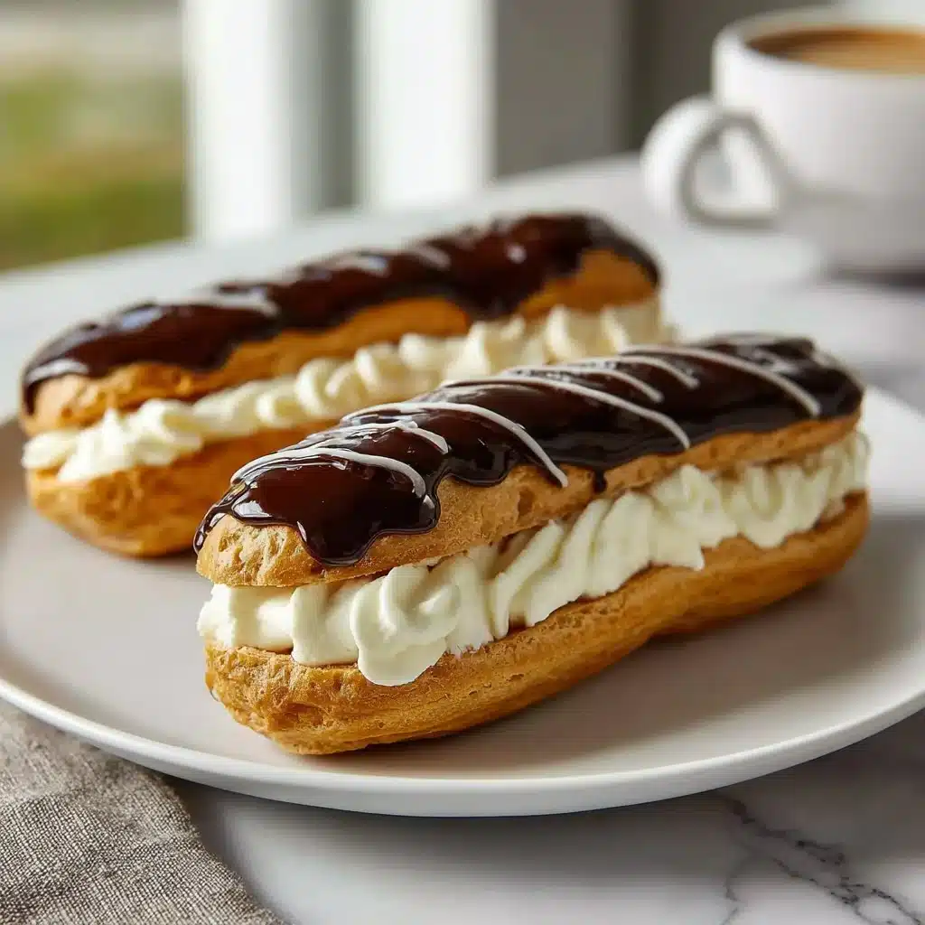 Delicious homemade chocolate eclairs with rich icing and cream filling