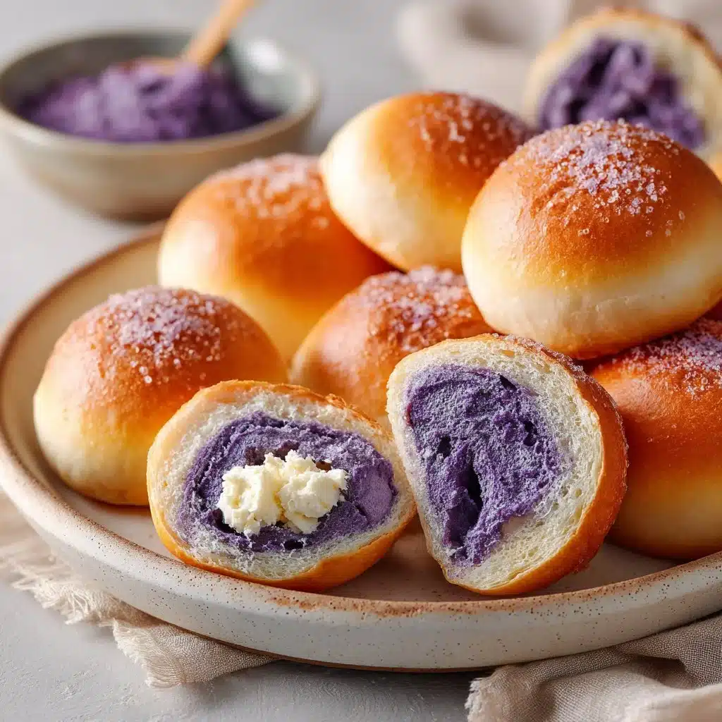 Plate of homemade ube hopia with purple yam filling