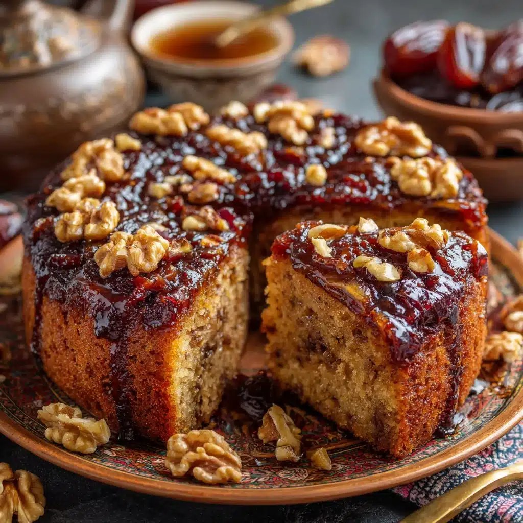 Deliciously moist Date and Walnut Cake with nuts and dates for a rich flavor.