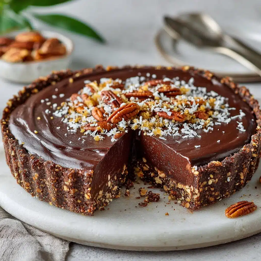 Decadent easy chocolate torte served on a elegant plate.