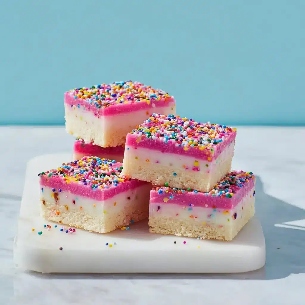 Colorful Fairy Bread Jelly Slice dessert with sprinkles and jelly layers