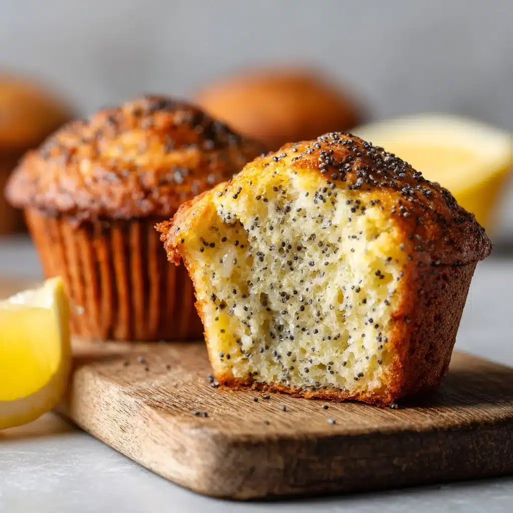 Gluten free lemon poppy seed muffins on a plate, garnished with lemon zest.