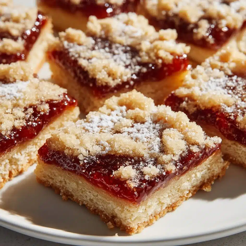 Delicious jam shortbread bars with a buttery crust and fruity filling.