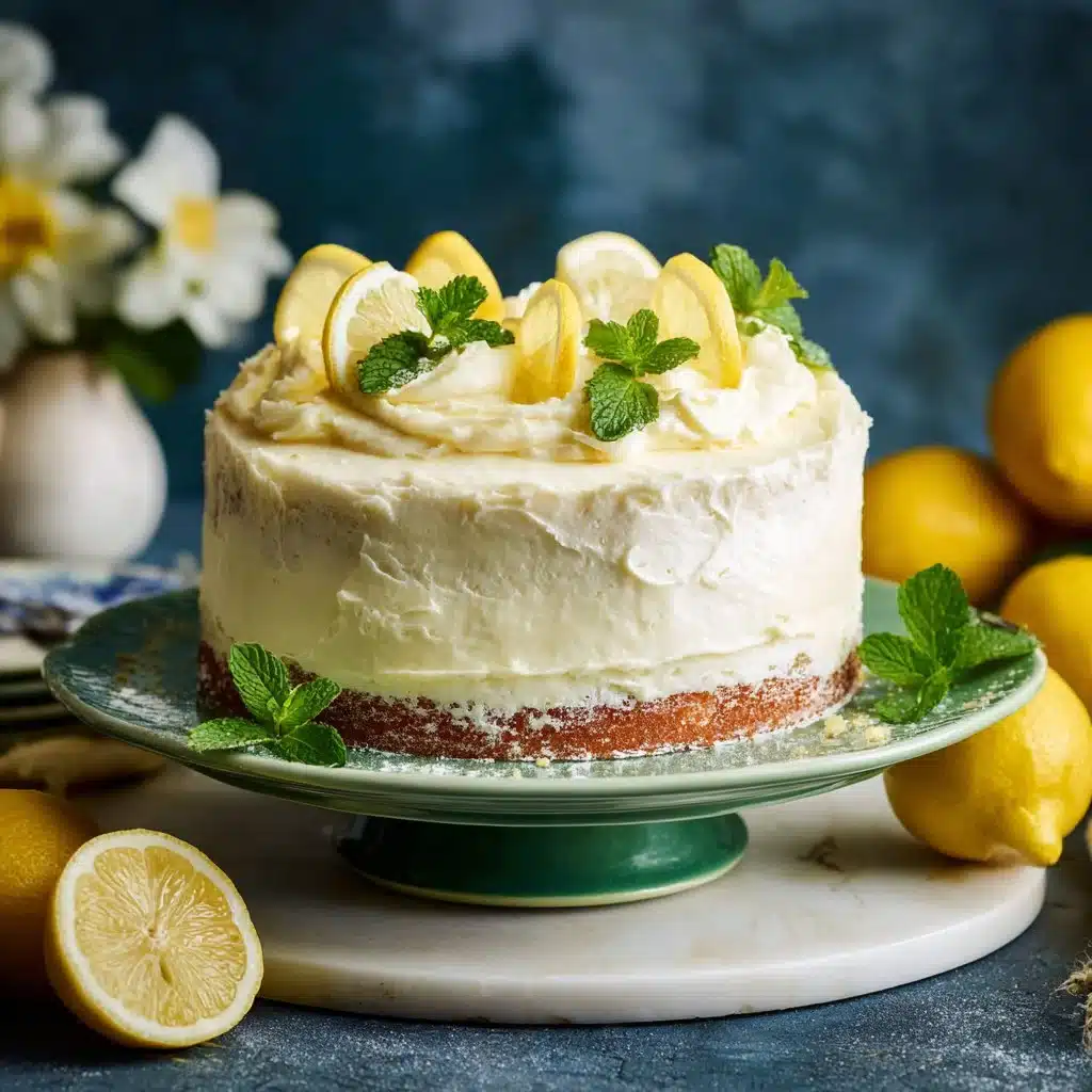 Slice of Lemon Mascarpone Cake topped with lemon zest and fresh berries