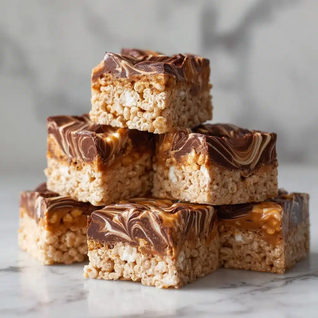 Peanut Butter Rice Krispie Treats with Chocolate Swirl
