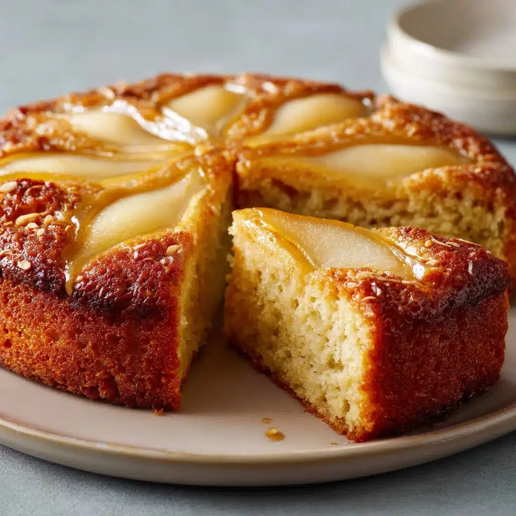Delicious homemade Pear Almond Cake with slices of fresh pears and almonds