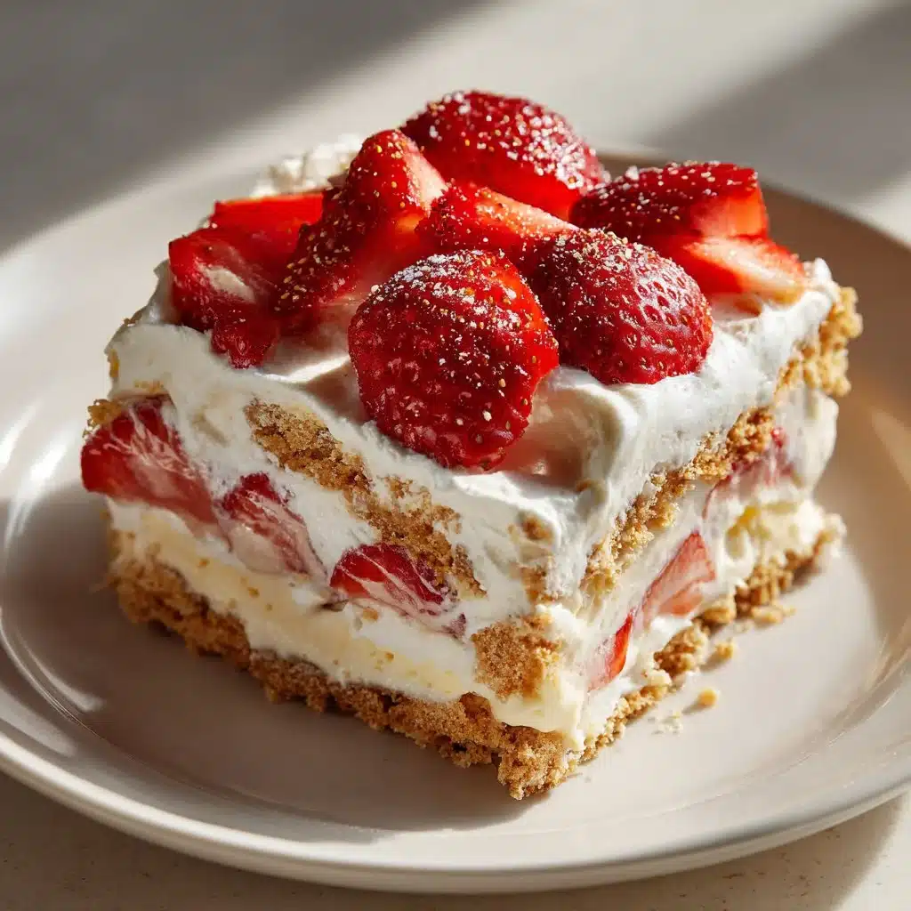 Delicious strawberry icebox cake with fresh strawberries and creamy layers