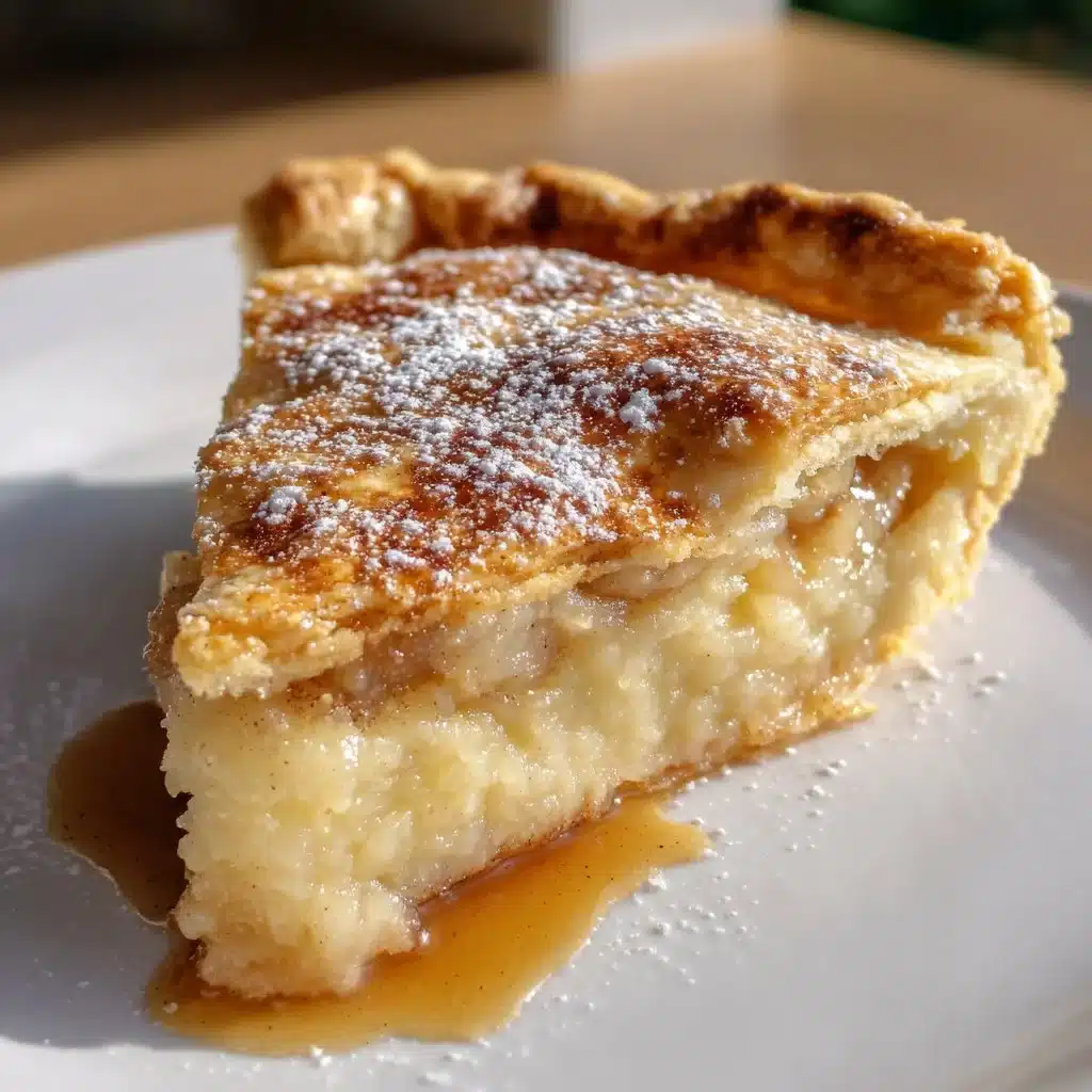 A slice of water pie served on a plate with a fork, showcasing its delicate texture.
