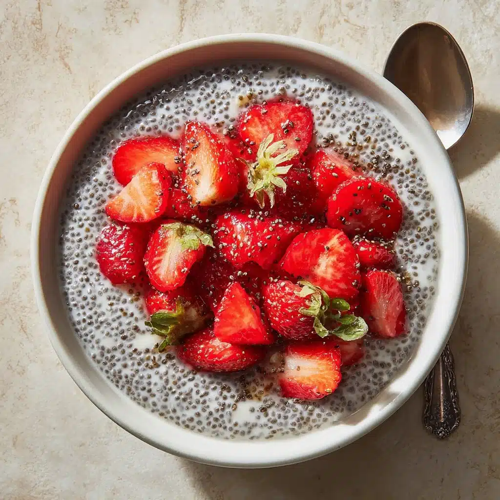 Bowl of irresistible coconut chia pudding garnished with fresh fruit.