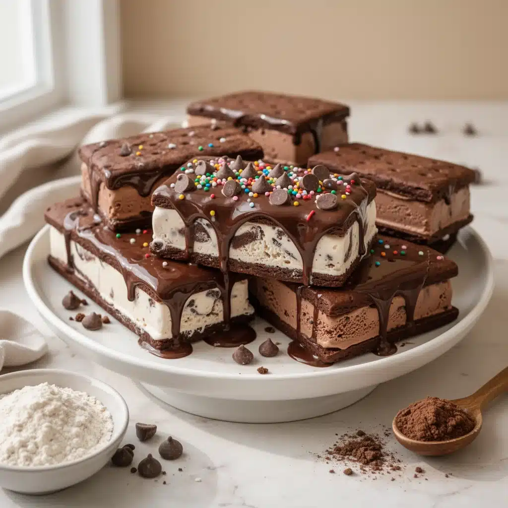 Home Page 1 A delicious ice cream sandwich made with chocolate cookies and vanilla ice cream