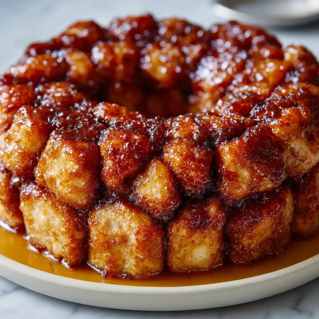 Delicious homemade Monkey Bread freshly baked and drizzled with icing.