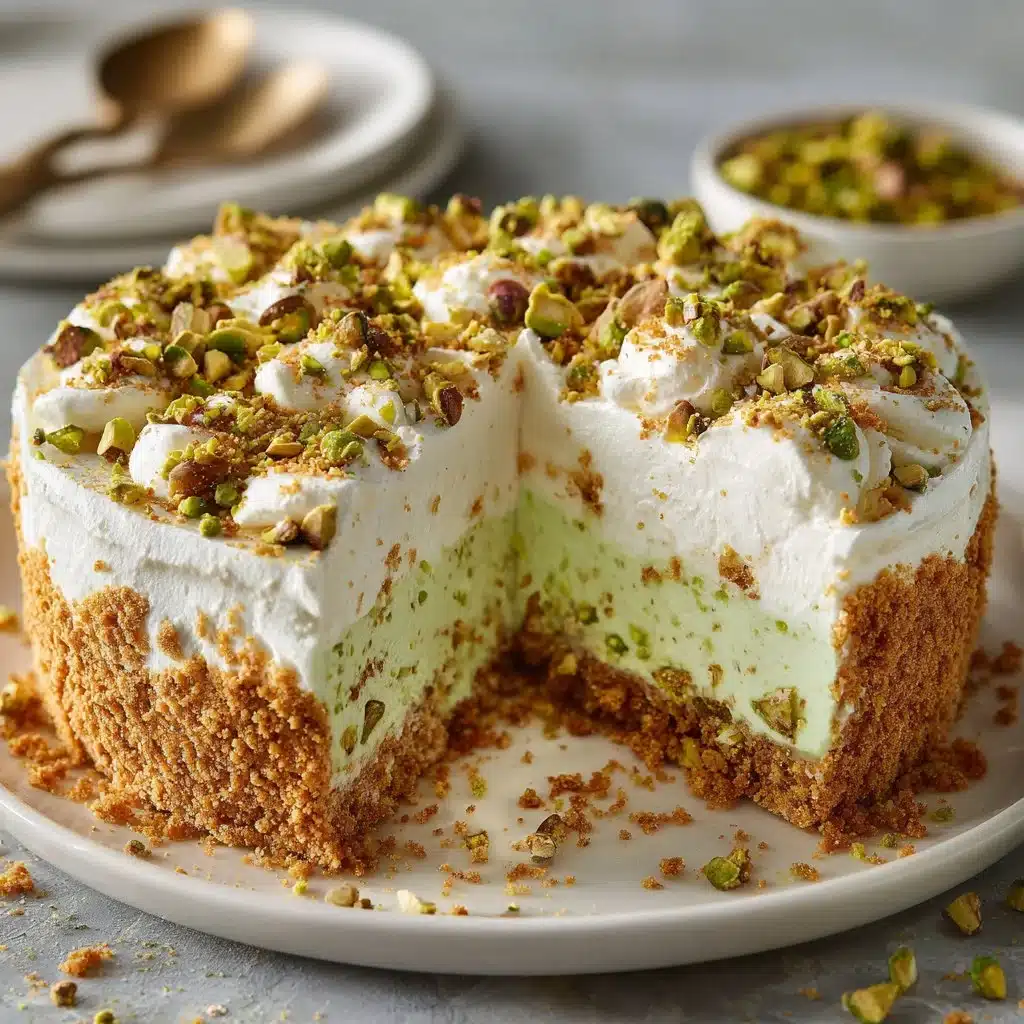 Delicious No-Bake Pistachio Lush dessert in a glass dish