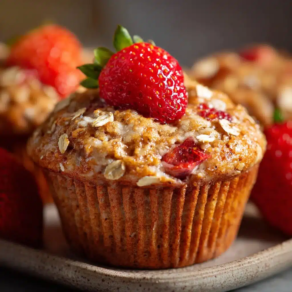 Freshly baked strawberry oatmeal muffins on a cooling rack