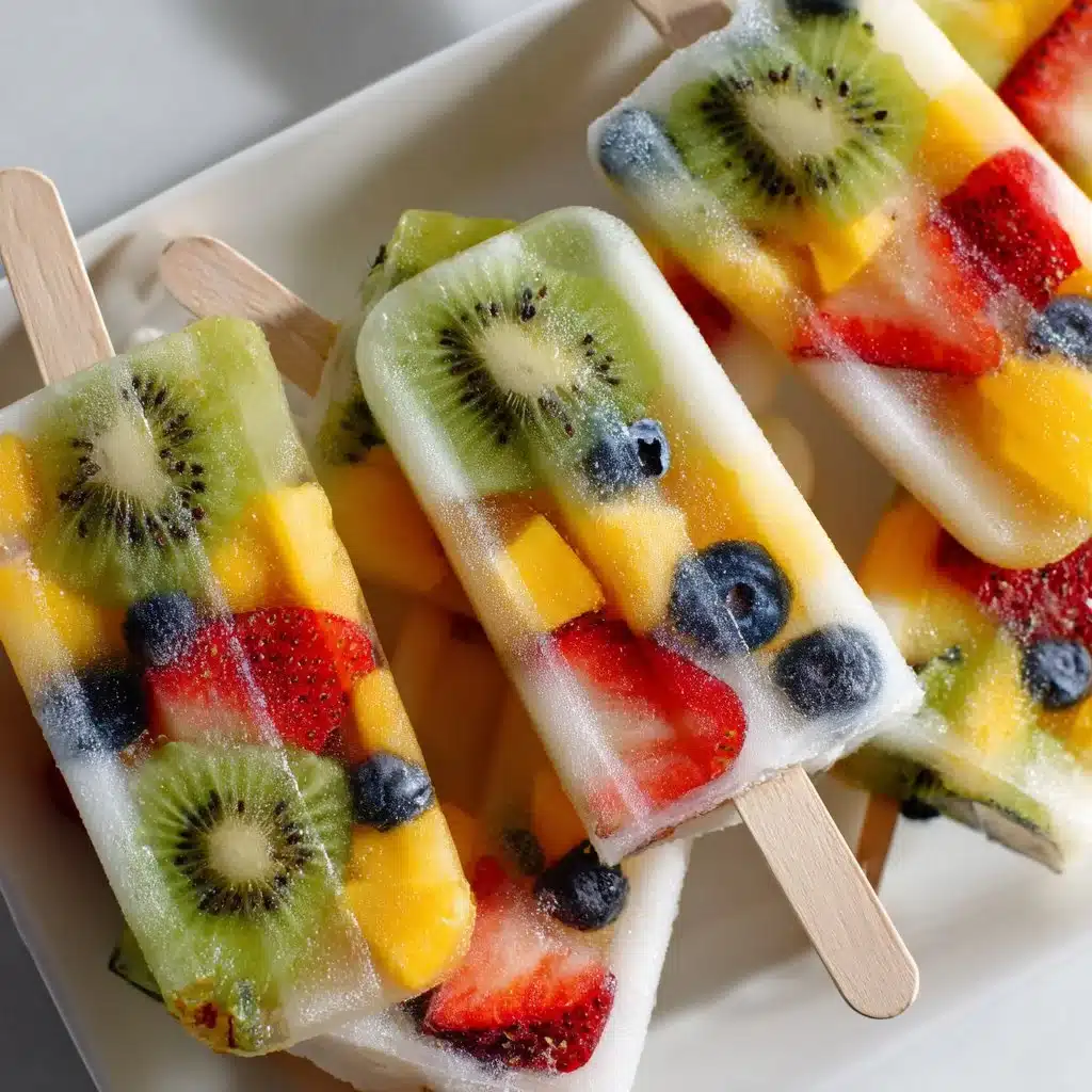 Refreshing Coconut Water Popsicles Recipe 3 Homemade Coconut Water Popsicles served in a bowl with fresh fruit