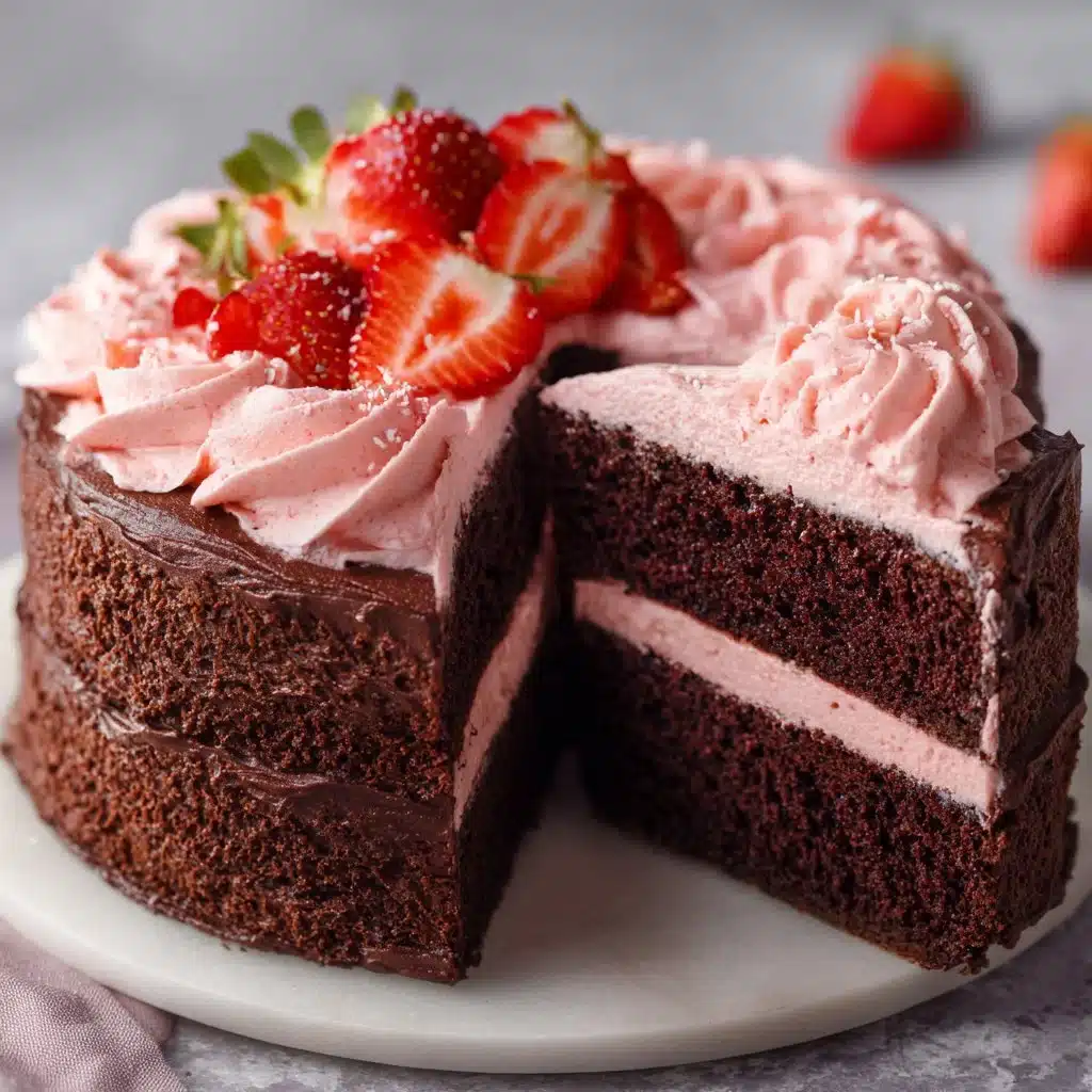 Dairy and gluten-free chocolate cake with strawberry buttercream frosting