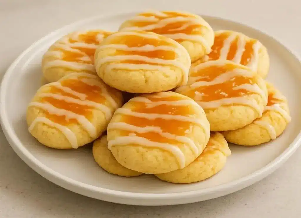 Plate of delightfully sweet Italian Peach Cookies with peach filling