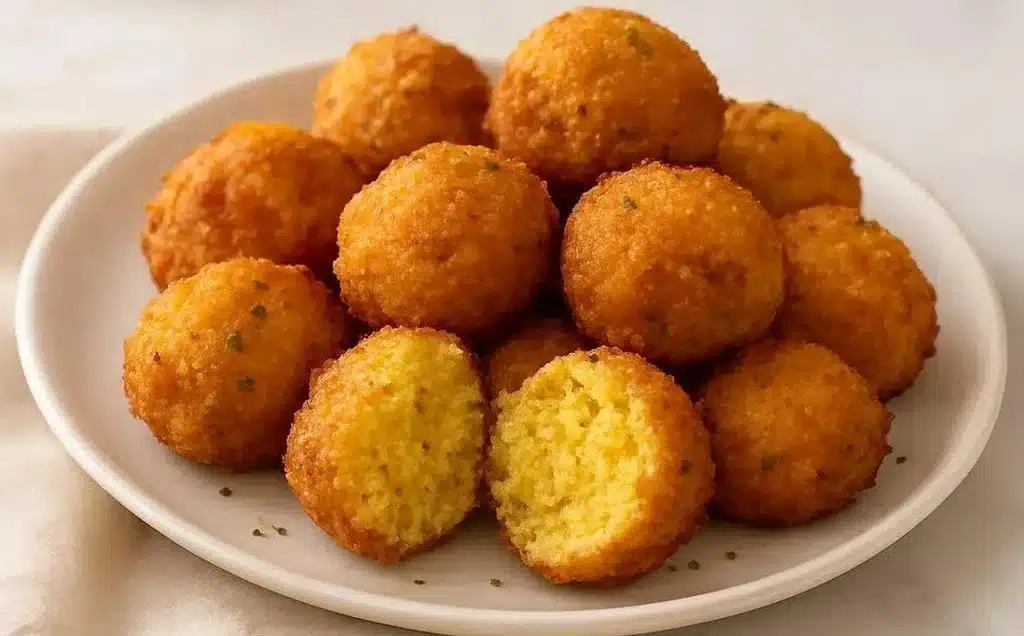 Delicious homemade hush puppies served with dipping sauce