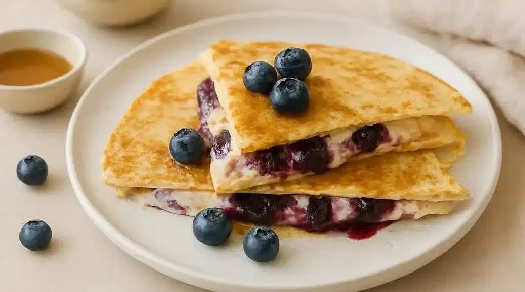 Indulgent blueberry cream cheese quesadilla served on a plate