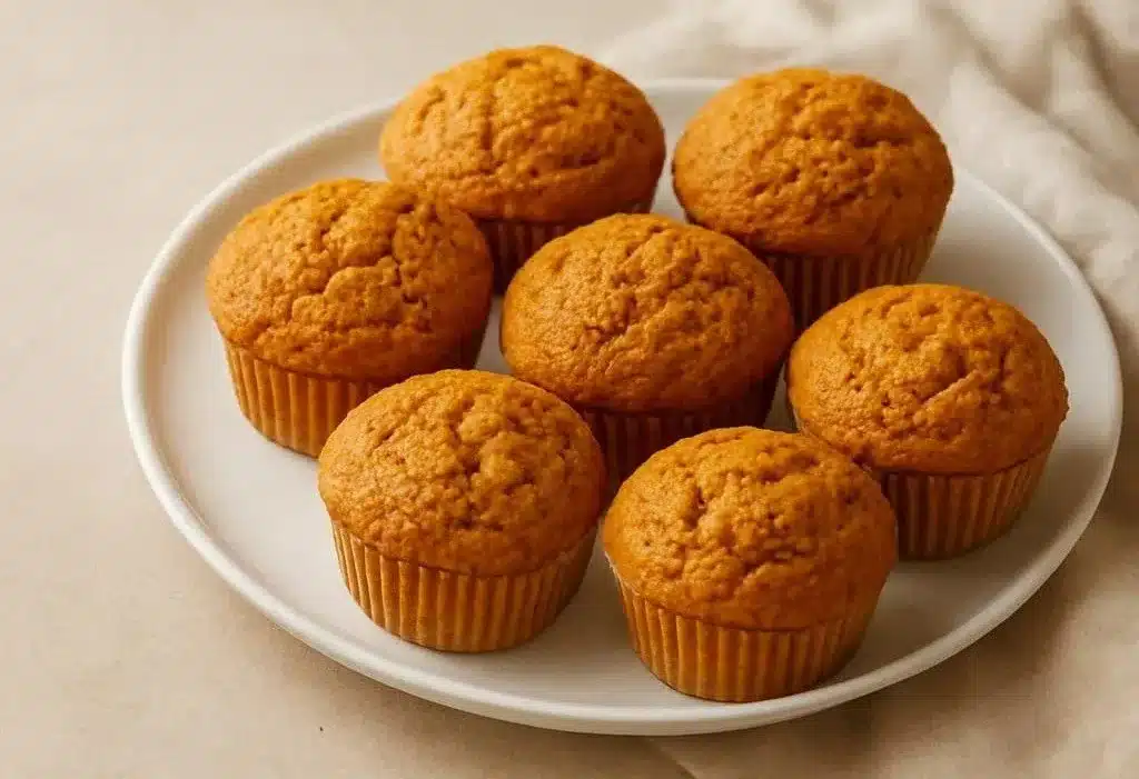 Freshly baked irresistible pumpkin muffins on a cooling rack