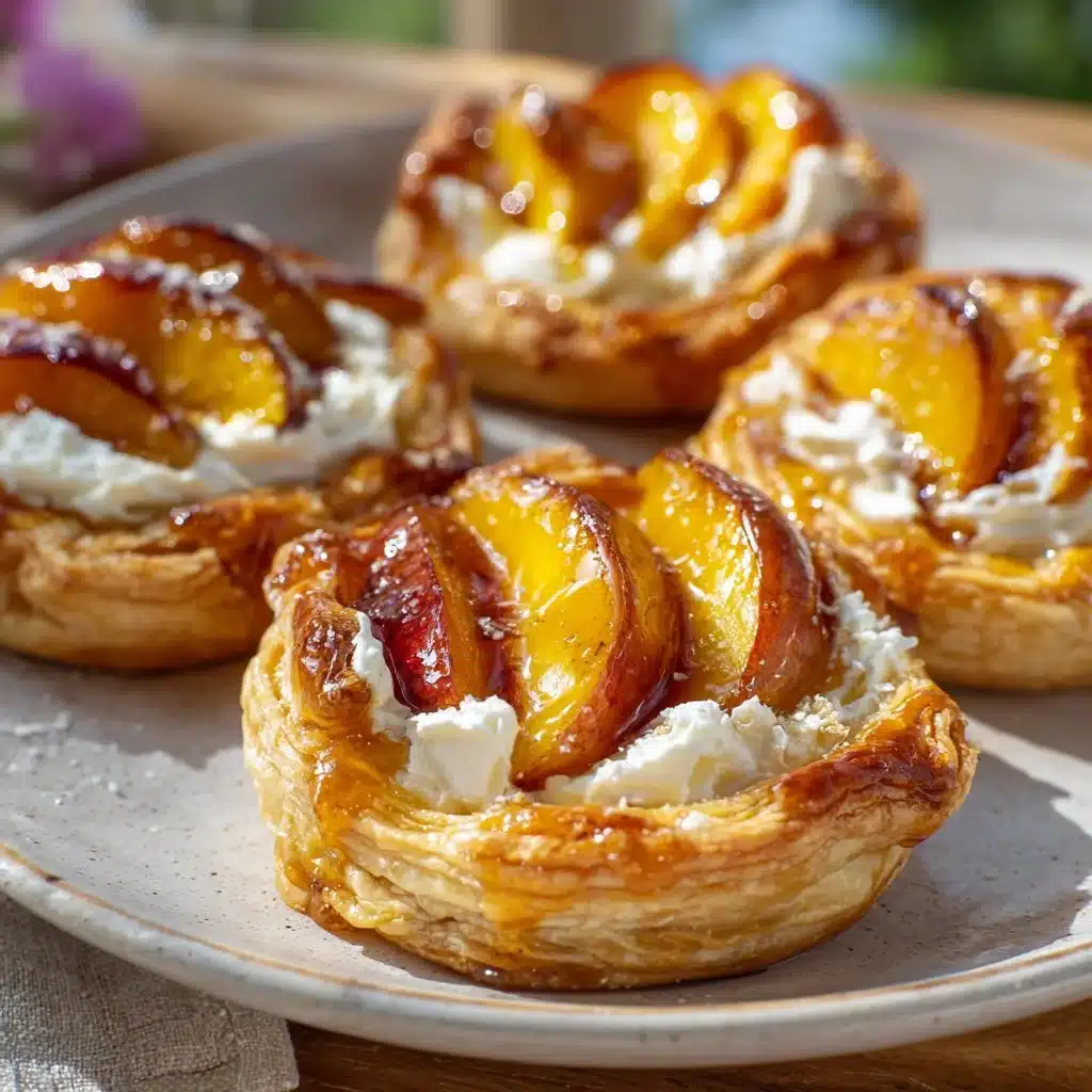 Mini peach and cream cheese tarts on a dessert platter
