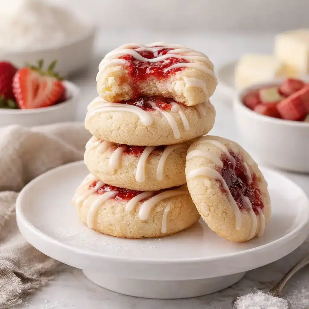 Baking pretty strawberry rhubarb cookies with fresh ingredients.