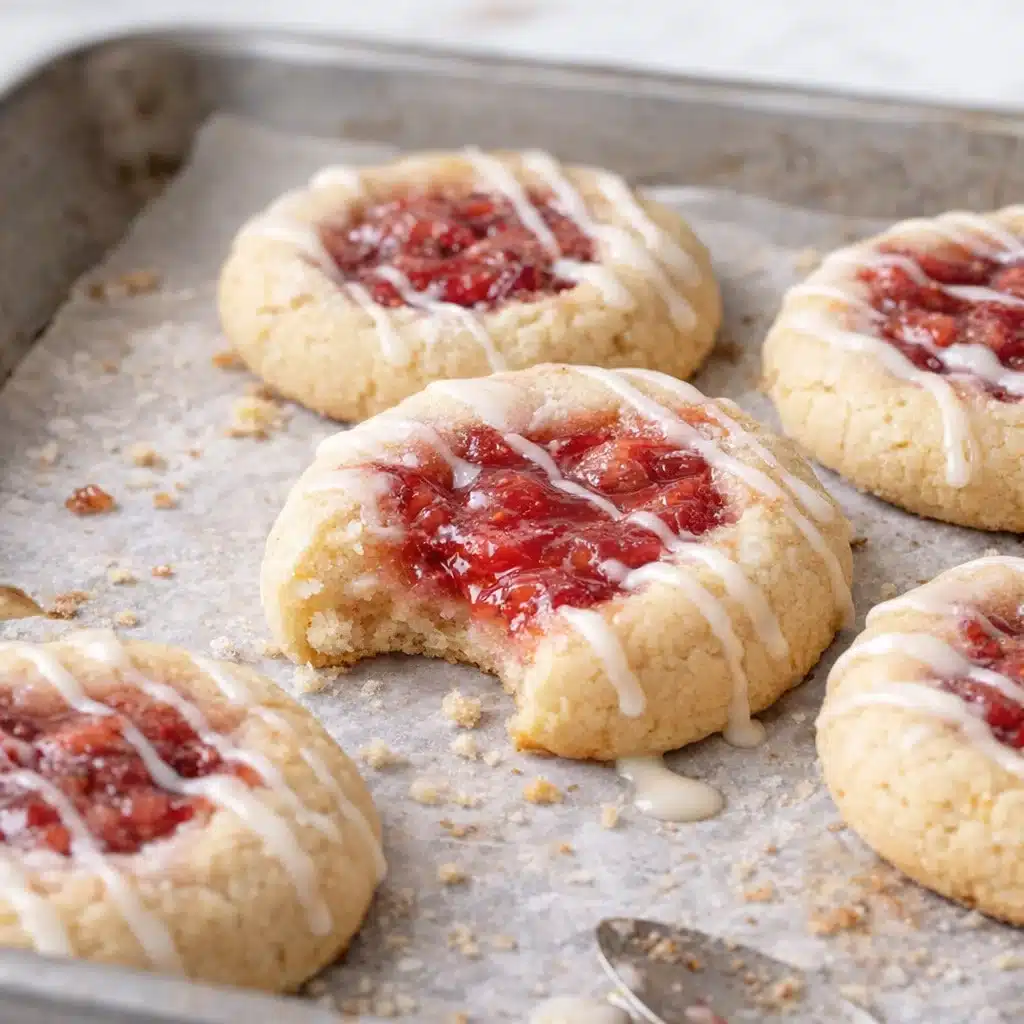 Pretty Strawberry Rhubarb Thumbprint Cookies - FlirtyFood