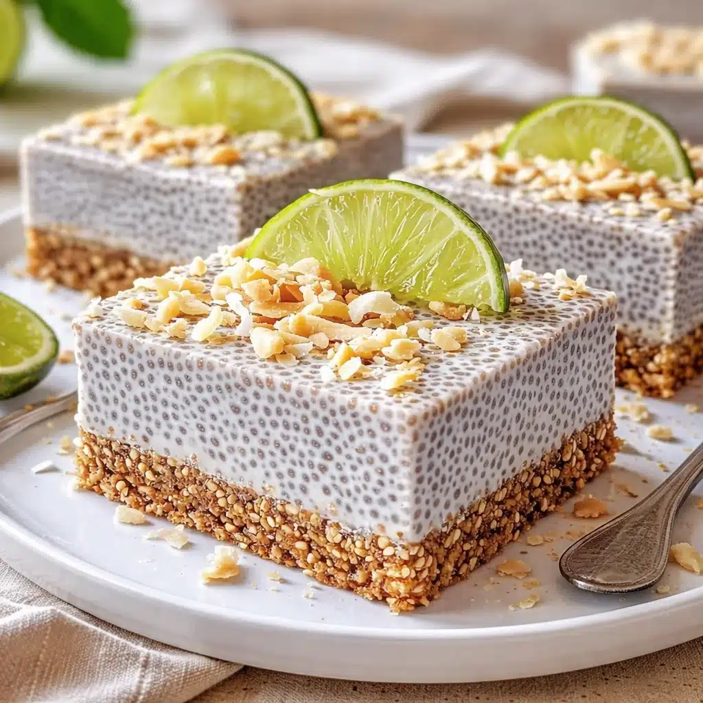 No-bake chia pudding bars with coconut lime flavor served as a healthy snack