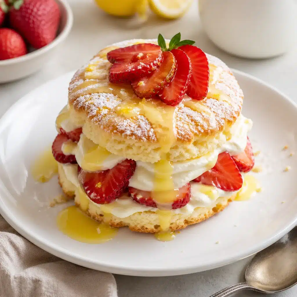 Delicious strawberry shortcake topped with refreshing lemon cream sauce.