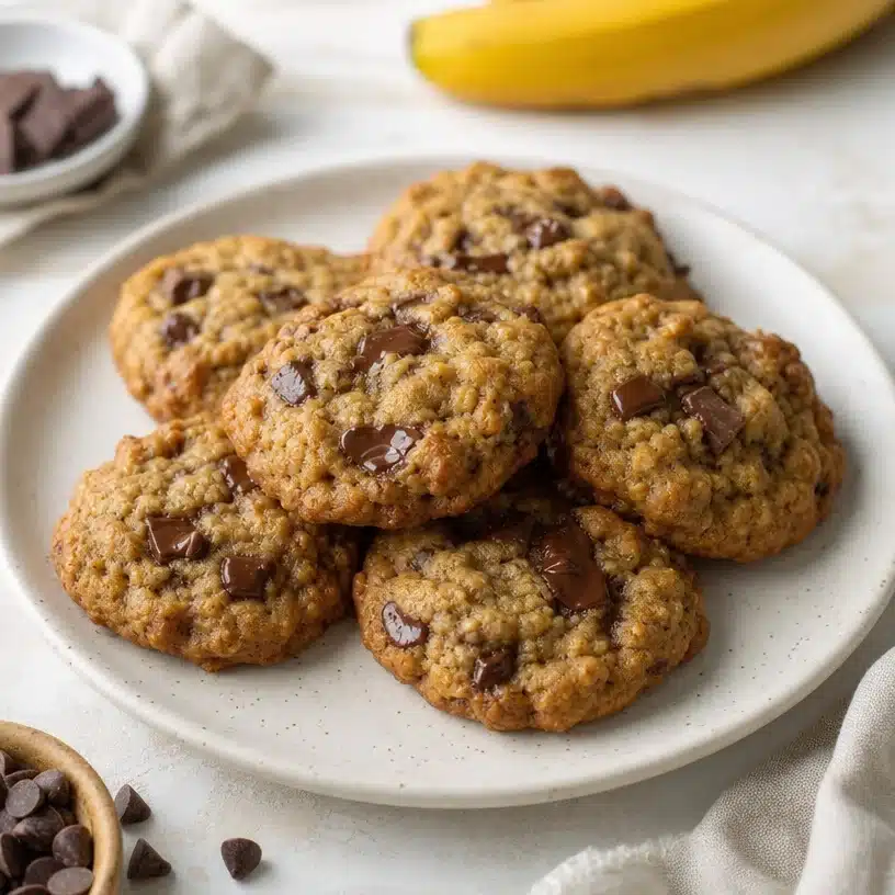Delicious banana bread chocolate chip cookies fresh out of the oven