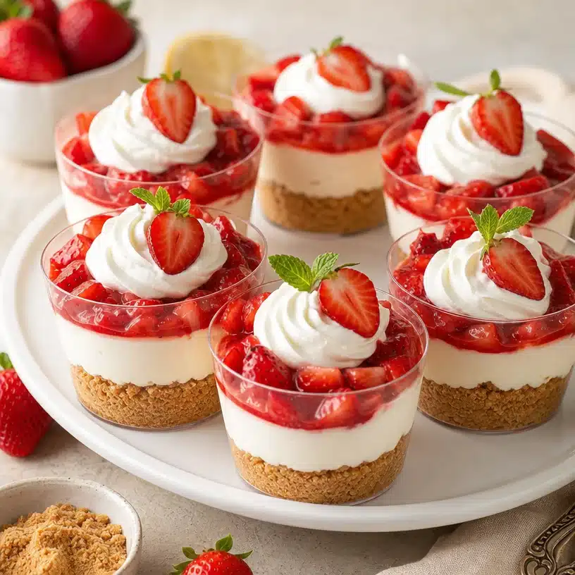 Easy Strawberry Cheesecake Cups – Delicious No-Bake Recipe 3 Delicious no-bake strawberry cheesecake cups topped with fresh strawberries