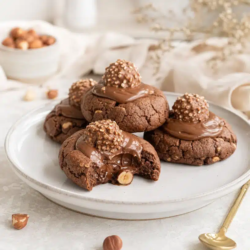 Delicious chocolate hazelnut cookies inspired by Ferrero Rocher.