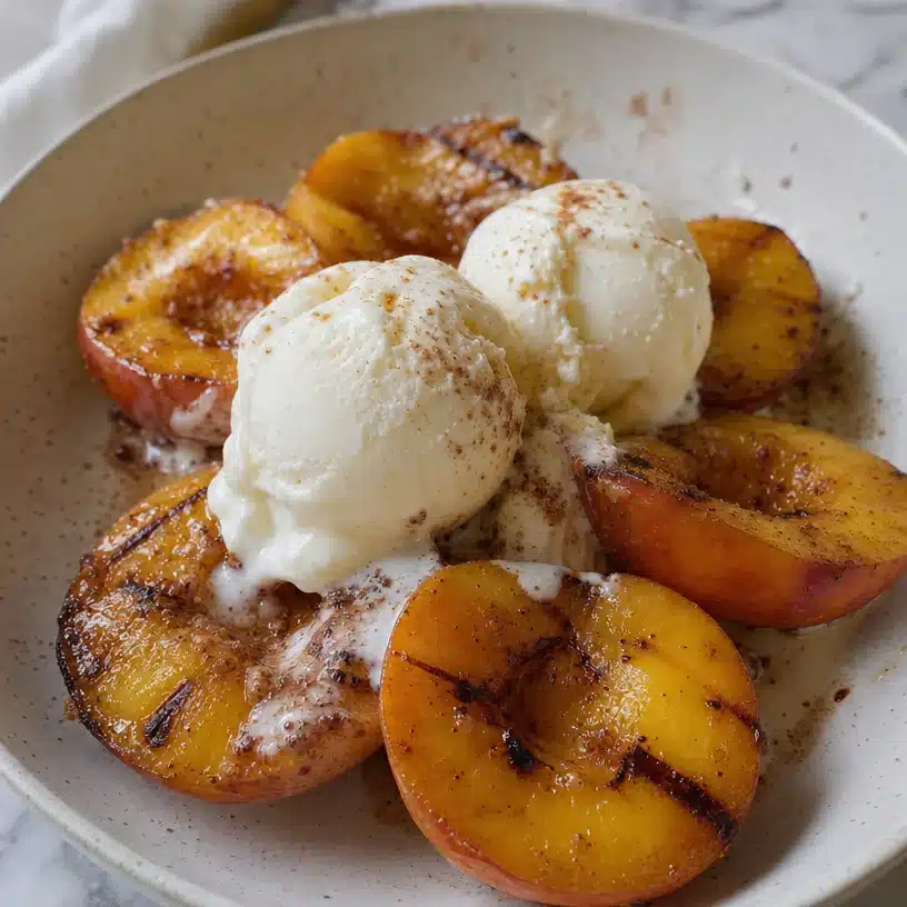 Grilled Peaches with Vanilla Ice Cream