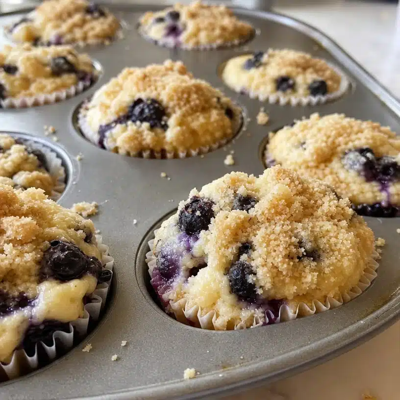 Lemon Blueberry Muffins with Buttery Crumb Topping