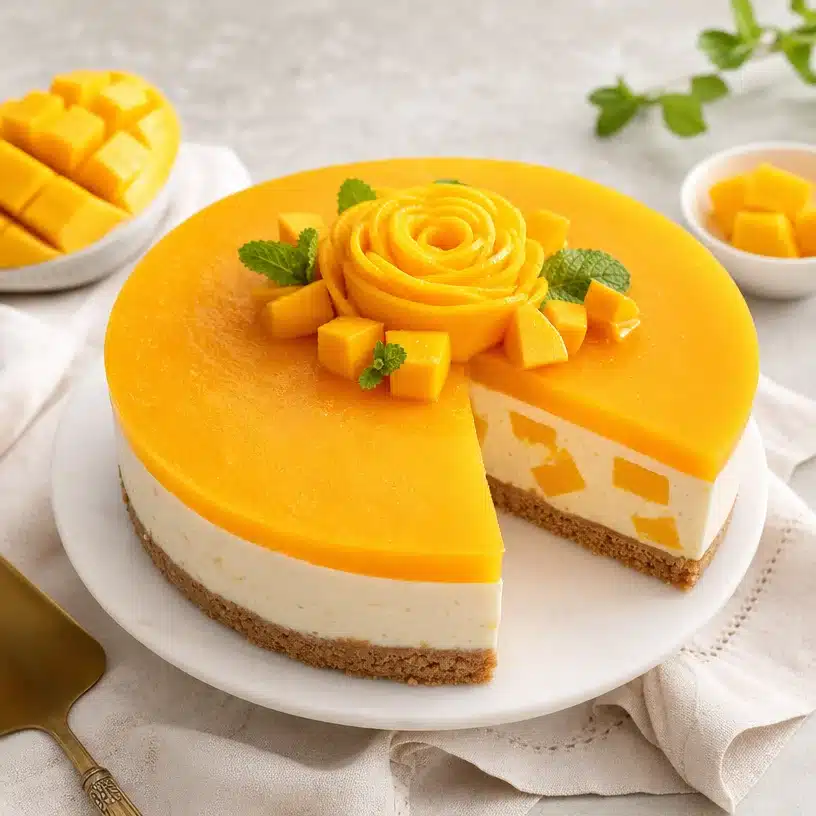 No Bake Mango Cheesecake with Mango Jelly - a refreshing dessert treat