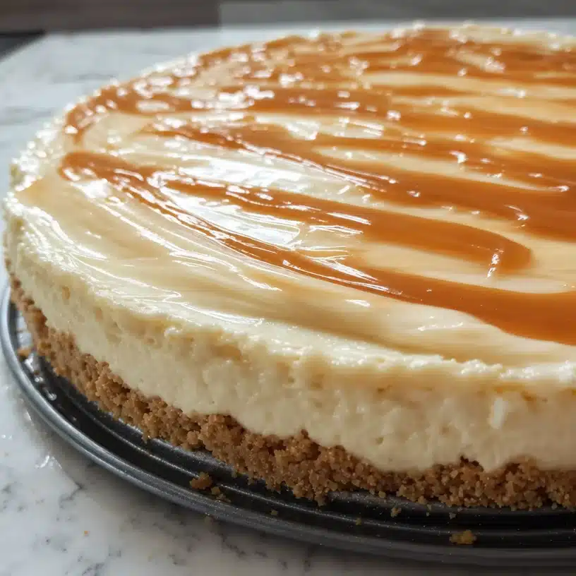 White Chocolate Caramel Cheesecake with Biscuit Base